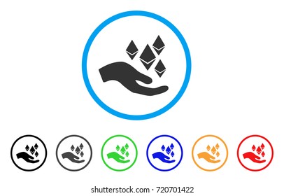 Ethereum Offer Hand rounded icon. Style is a flat ethereum offer hand grey symbol inside light blue circle with black, gray, green, blue, red, orange color versions.