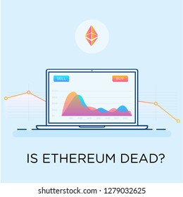 Is Ethereum dead? Online crypto payment concept. Blockchain. Digital money, golden coin. Pay per click by virtual currency. Modern flat line vector for business, web banners, sites design