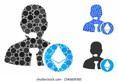 Ethereum operator manager composition of round dots in different sizes and color tints, based on Ethereum operator manager icon. Vector round dots are combined into blue composition.