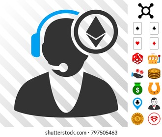 Ethereum Operator pictograph with bonus gambling symbols. Vector illustration style is flat iconic symbols. Designed for gambling gui.