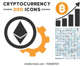 Ethereum Options Cogwheel icon with 300 blockchain, bitcoin, ethereum, smart contract images. Vector illustration style is flat iconic symbols.