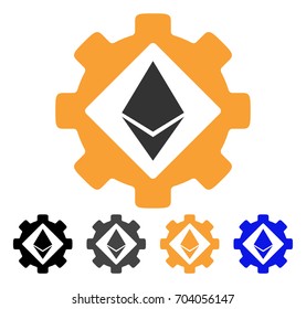Ethereum Options Gear icon. Vector illustration style is flat iconic symbol with black, gray, orange, blue color variants. Designed for web and software interfaces.