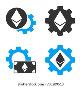 Ethereum Options Gear vector icon set. Style is bicolor flat symbols.