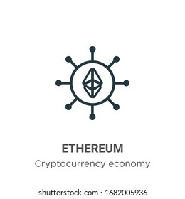 Ethereum outline vector icon. Thin line black ethereum icon, flat vector simple element illustration from editable blockchain concept isolated stroke on white background