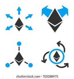 Ethereum Payout vector icon set. Style is bicolor flat symbols.