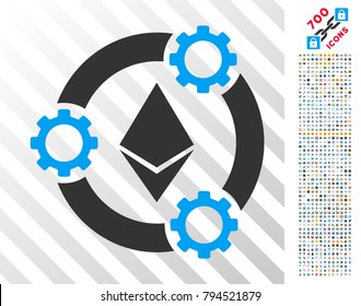 Ethereum Pool Collaboration pictograph with 7 hundred bonus bitcoin mining and blockchain clip art. Vector illustration style is flat iconic symbols design for blockchain software.