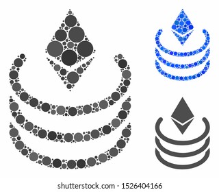 Ethereum portal composition for Ethereum portal icon of small circles in different sizes and color hues. Vector small circles are organized into blue composition.