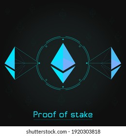 Ethereum proof of stake concept. Gradient logo on dark background.