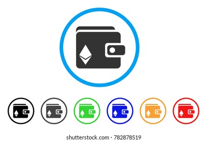 Ethereum Purse rounded icon. Style is a flat grey symbol inside light blue circle with additional colored variants. Ethereum Purse vector designed for web and software interfaces.