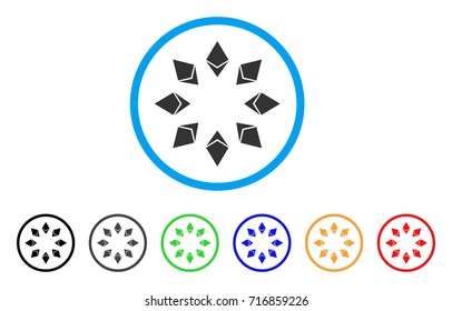 Ethereum Radial icon. Vector illustration style is a flat iconic ethereum radial gray rounded symbol inside light blue circle with black, gray, green, blue, red, orange color variants.