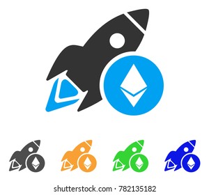 Ethereum Rocket icon. Vector illustration style is a flat iconic ethereum rocket symbol with gray, green, blue, yellow color variants. Designed for web and software interfaces.
