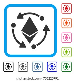 Ethereum Rotation icon. Flat grey iconic symbol in a light blue rounded rectangular frame. Black, gray, green, blue, red, orange color additional versions of Ethereum Rotation vector.