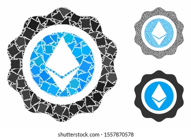 Ethereum seal composition of rough pieces in various sizes and color tones, based on Ethereum seal icon. Vector humpy elements are grouped into composition.