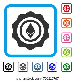 Ethereum Seal icon. Flat gray pictogram symbol inside a light blue rounded square. Black, gray, green, blue, red, orange color variants of Ethereum Seal vector. Designed for web and software UI.