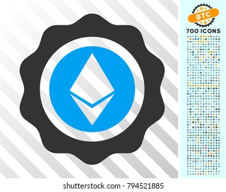Ethereum Seal pictograph with 7 hundred bonus bitcoin mining and blockchain graphic icons. Vector illustration style is flat iconic symbols design for bitcoin software.