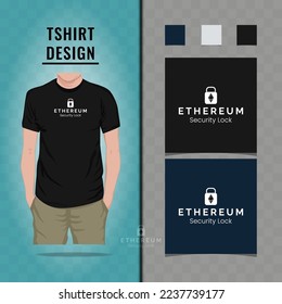 Ethereum security lock t shirt design vector illustration