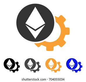 Ethereum Settings Gear icon. Vector illustration style is flat iconic symbol with black, gray, orange, blue color variants. Designed for web and software interfaces.