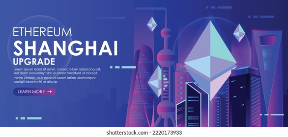 ethereum shanghai Upgrade Technologie Banner Web, ethereum cryptowährung Technologie shanghai Upgrade Vektor.