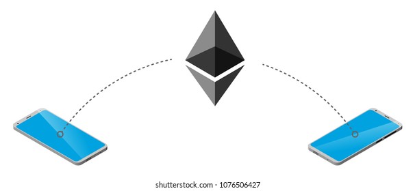 Ethereum sign is transmitted from smartphone to smartphone. isometry. message transmission