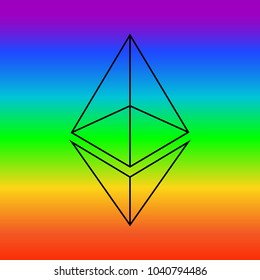 Ethereum simple black logo in rainbow colored background