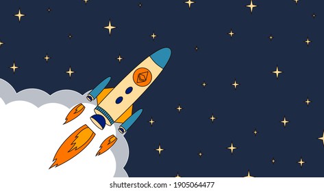 Ethereum skyrocketing to the moon. in space cryptocurrency rising price concept. ETH wealth.