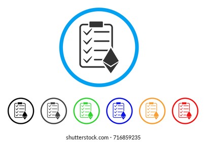 Ethereum Smart Contract icon. Vector illustration style is a flat iconic ethereum smart contract grey rounded symbol inside light blue circle with black, gray, green, blue, red, orange color versions.