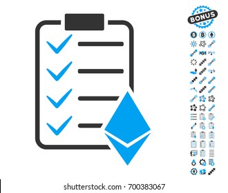 Ethereum Smart Contract pictograph with bonus smart contract graphic icons. Vector illustration style is flat iconic symbols,modern colors.