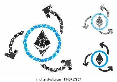 Ethereum source swirl composition of rugged pieces in different sizes and color tints, based on Ethereum source swirl icon. Vector humpy pieces are organized into composition.