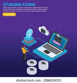 Ethereum staking coin isometric 3d vector concept for banner, website, illustration, landing page, flyer, etc.