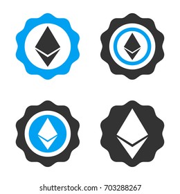 Ethereum Stamp Seal vector icon set. Style is bicolor flat symbols.