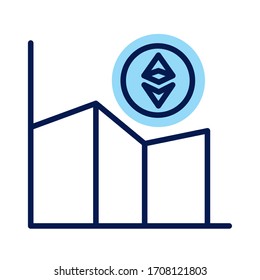 ethereum with statistics crypto currency line style vector illustration design