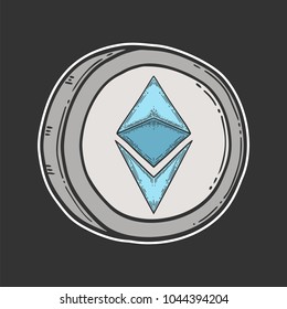 Ethereum stock vector image, digital currency, cryptocurrency money, bitcoin symbol. Doodle and engraved style illustration, hand drawn.
