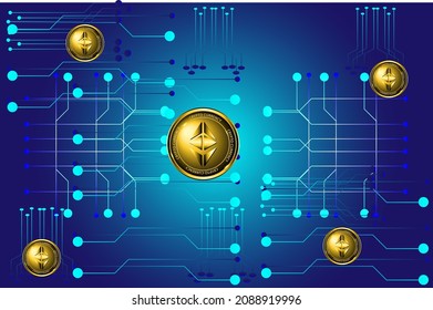 Ethereum symbol and connection lines with technology background