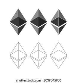 Ethereum Symbol. Cryptocurrency Ether icon isolated on white background. Blockchain platform. Digital currency or ETH digital coin. Vector illustration EPS 10.
