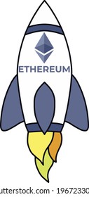 Das Ethereum-Symbol in einer Zeichnung einer Rakete.