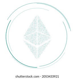 The ethereum symbol filled with teal dots. Pointillism style. Vector illustration on white background