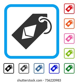 Ethereum Tag icon. Flat grey pictogram symbol inside a light blue rounded square. Black, gray, green, blue, red, orange color versions of Ethereum Tag vector.