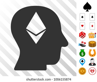 Ethereum Thinking Head icon with bonus gambling images. Vector illustration style is flat iconic symbols. Designed for gambling software.