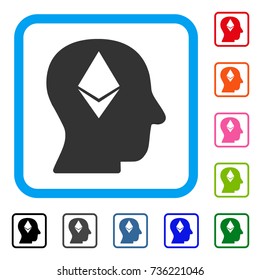 Ethereum Thinking Head icon. Flat gray iconic symbol in a light blue rounded square. Black, gray, green, blue, red, orange color variants of Ethereum Thinking Head vector.