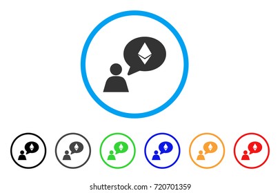 Ethereum Thinking Person rounded icon. Style is a flat ethereum thinking person grey symbol inside light blue circle with black, gray, green, blue, red, orange variants.
