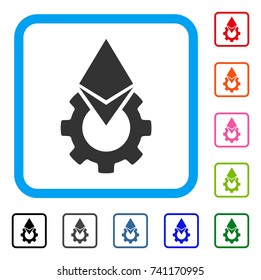 Ethereum Tools Gear icon. Flat gray pictogram symbol inside a light blue rounded frame. Black, gray, green, blue, red, orange color additional versions of Ethereum Tools Gear vector.