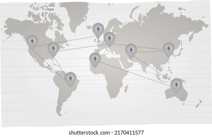 Ethereum  transactions worldwide. vector illustration