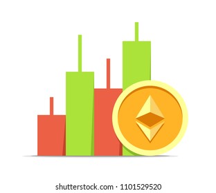 Ethereum value data chart modern concept. Cryptocurrency flat vector illustration
