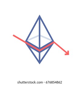 ethereum value fallen like monetary loss. linear flat style trend modern logo graphic art design isolated on white background. concept of technology based on digital money symbol