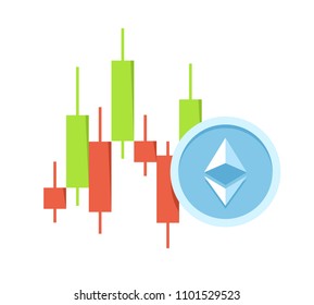 Ethereum value graphical chart isolated on white background. Cryptocurrency flat vector illustration
