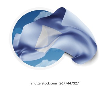 Ethereum, vector 3d flag against a blue sky, through a round hole on a white background