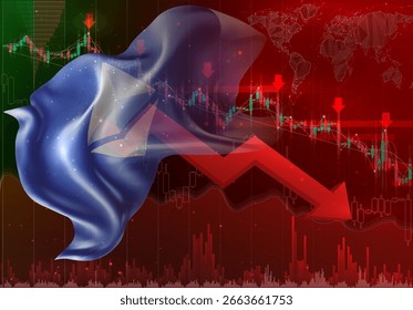 Ethereum, vector 3d flag financial exchange trend down