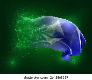 Ethereum, bandeira 3d vetorial no plano de fundo verde e números