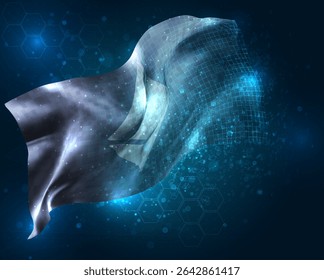 Ethereum, vector 3d flag virtual triangular polygons on a blue background