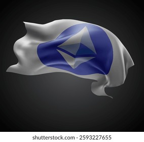 Ethereum, vector 3d flag with waves on a black background